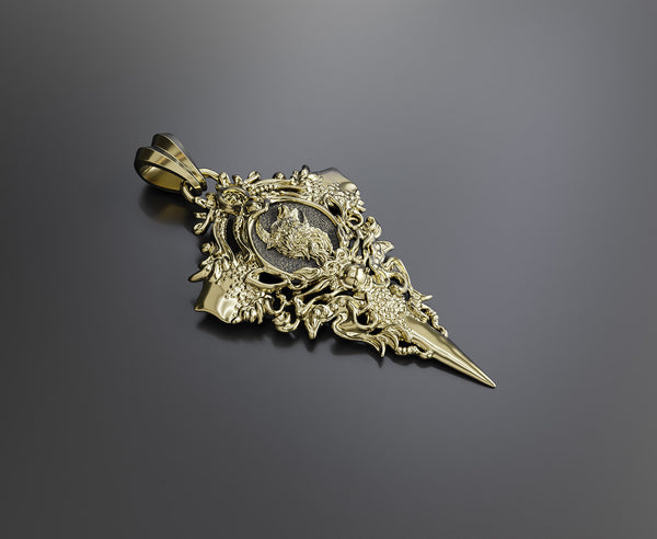 Howling Wolf on Crescent Moon Pendant Animal Wolf Brass Jewelry BR-455