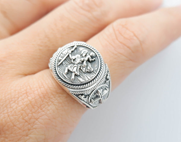 St. Christopher Ring Jewelry 925 Sterling Silver R-418