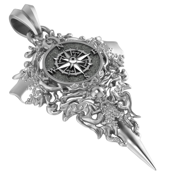 Compass Pendant North Star Traveler Jewelry 925 Sterling Silver R-471