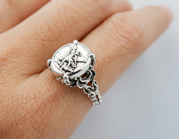 Saint Michael Ring Women Jewelry 925 Sterling Silver R-429