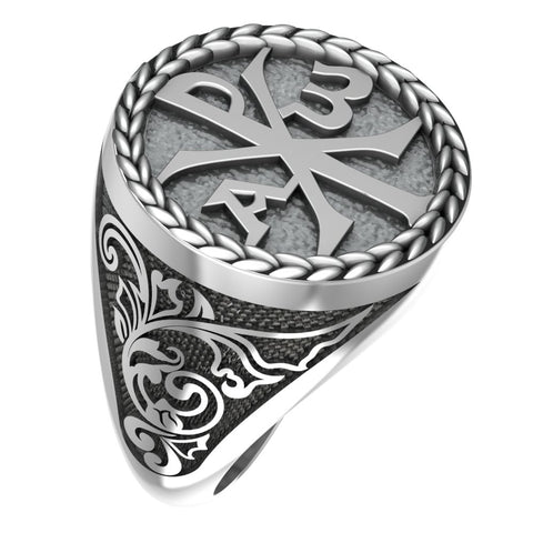 Chi Rho Ring Alpha Omega Jewelry 925 Sterling Silver R-494