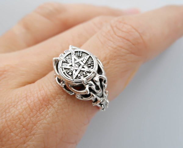 Seal of Solomon Tetragrammaton Ring Women Jewelry 925 Sterling Silver R-428