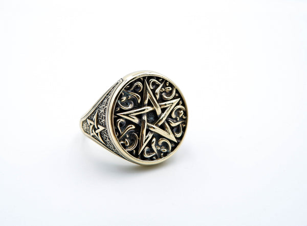 Pentagram Amulet Pentacle Star Ring for Women Men Gothic Biker Punk Brass Jewelry Size 6-15