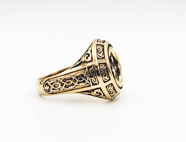 Moon and Stars Ring Celtic Ornament Talisman Boho Men's Women Fashion Brass Jewelry Size 6-15 BR-121