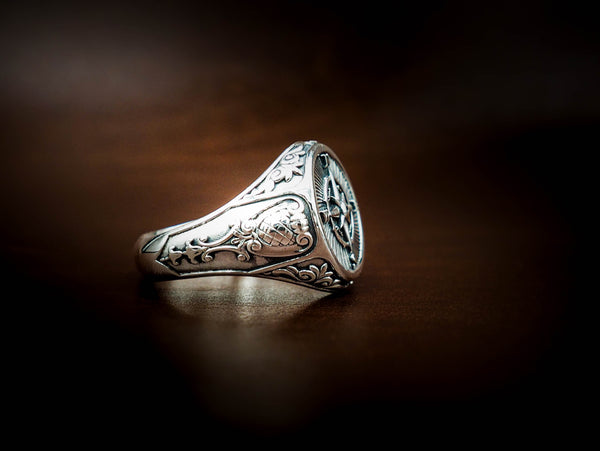 Men's Silver Compass Ring, Mens Women Silver Jewelry 925 Sterling Silver Size 6-15