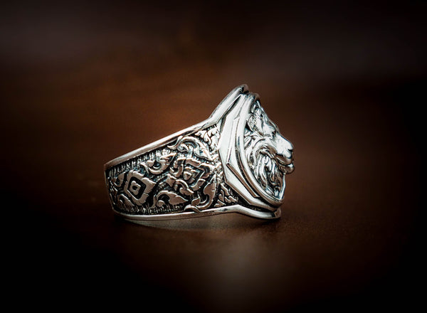 Men's Silver Lion Head Ring, Mens Lion Ring Animal Silver Jewelry 925 Sterling Silver Size 6-15