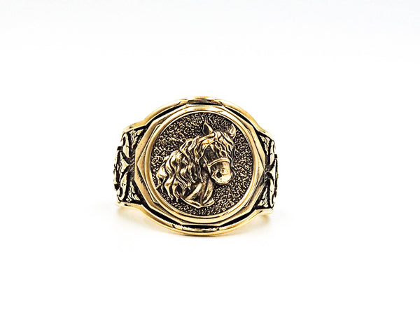 Men's Horse Head Ring, Mens Horse Ring Animal Brass Jewelry Size 6-15