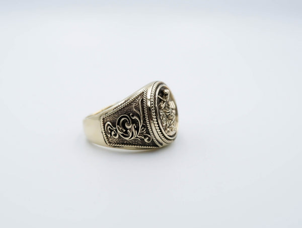 Saint Mark Lion Signet Ring Cross Protection Christian Brass Jewelry Br-530