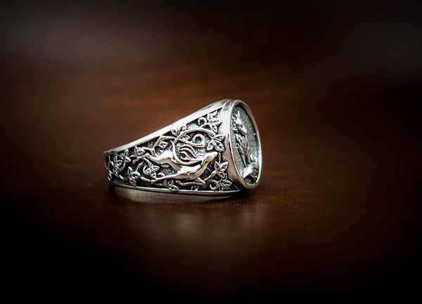 Men's Silver Fox Ring Animal Silver Jewelry 925 Sterling Silver Size 6-15