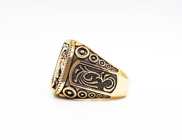 Men's Horse with Horseshoe Ring, Mens Horse Ring Animal Brass Jewelry Size 6-15