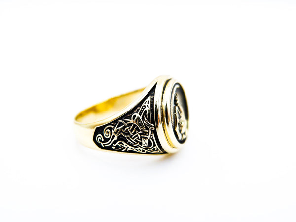 Dragon Ring for Men, Dragon on Moon Nordic Viking Brass Jewelry Size 6-15