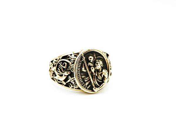 Catholic Signet St Saint Christopher Ring Brass Jewelry Size 6-15