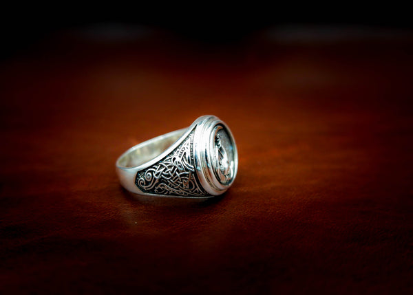 Dragon Ring for Men, Dragon on The Moon Nordic Viking Jewelry 925 Sterling Silver Size 6-15