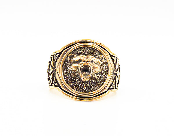 Men's Bear Head Ring, Mens Bear Ring Animal Brass Jewelry Size 6-15