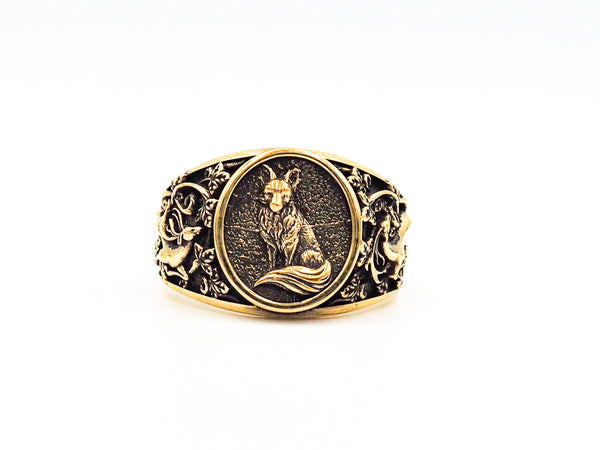 Men's Fox Ring Animal Brass Jewelry Size 6-15