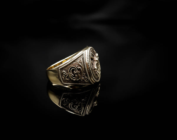 Deer Head Ring for Men Animal Brass Jewelry Size 6-15 Br-412