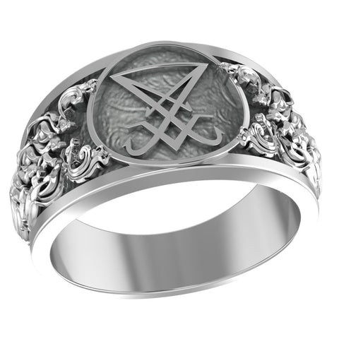 Sigil of Lucifer Band Ring Satanic Seal of Satan Jewelry 925 Sterling Silver Size 6-15 R-501