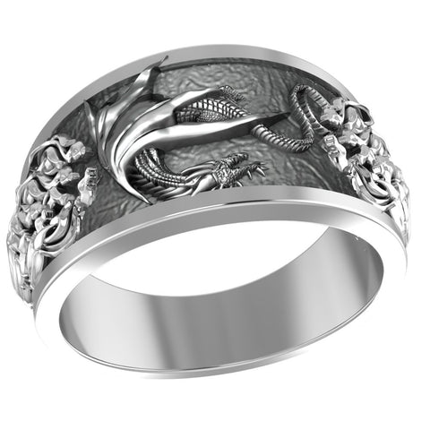 Flying Dragon Band Ring Protection Boho Celtic Fantasy Jewelry 925 Sterling Silver Size 6-15 R-503
