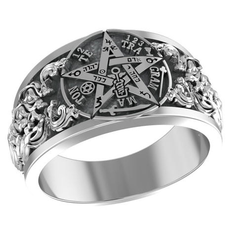 Tetragrammaton Band Rings Ceremonial Magic Seal of Solomon Jewelry 925 Sterling Silver Size 6-15 R-505
