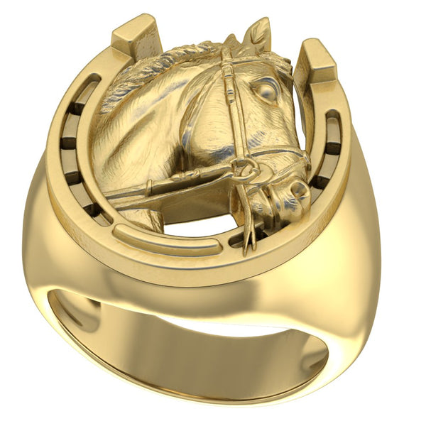 Horse with Horseshoe Ring Animal Brass Jewelry Size 6-15 Br-509