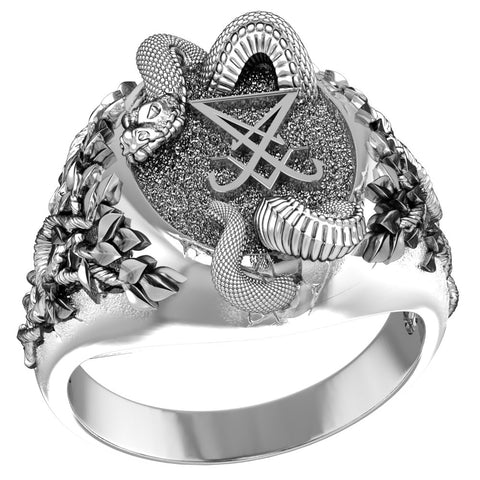 Sigil of Lucifer with Snake Ring Satanic Seal of Satan Jewelry 925 Sterling Silver Size 6-15 R-515