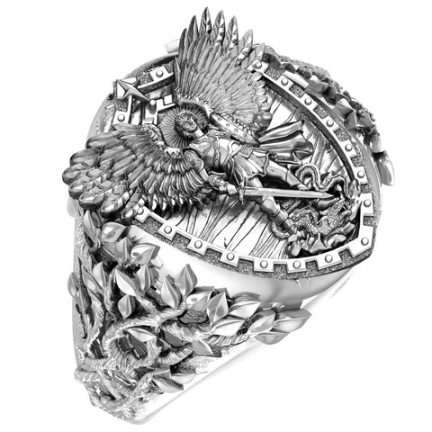 Saint Archangel Michael Dragon Wings Ring Christian Catholic Jewelry 925 Sterling Silver Size 6-15 R-518