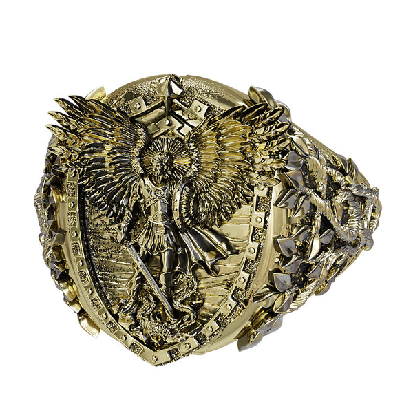 Saint Archangel Michael Dragon Wings Ring Christian Catholic Brass Jewelry Br-518