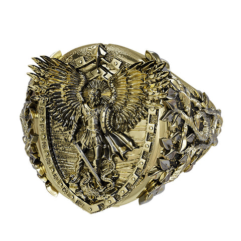 Saint Archangel Michael Dragon Wings Ring Christian Catholic Brass Jewelry Br-518