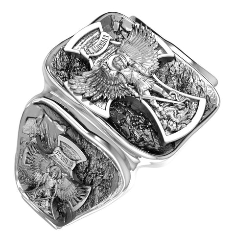 Cross Saint Michael the Archangel Ring Religious Gift 925 Sterling Silver Size 6-15 R-519