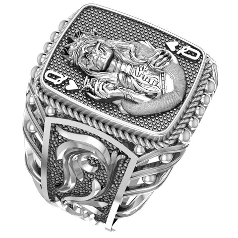 Queen of Hearts Playing Card Ring Fantasy Gothic Jewelry 925 Sterling Silver R-528