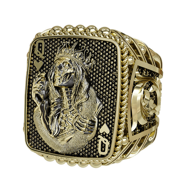 Queen of Hearts Playing Card Ring Fantasy Gothic Brass Jewelry Br-528