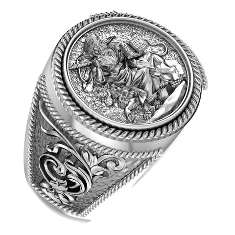 Saint Mark Lion Signet Ring Cross Protection Christian Jewelry 925 Sterling Silver R-530