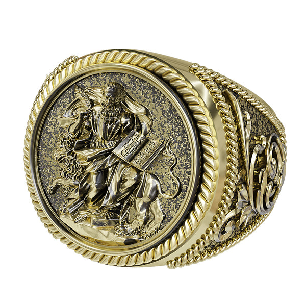 Saint Mark Lion Signet Ring Cross Protection Christian Brass Jewelry Br-530