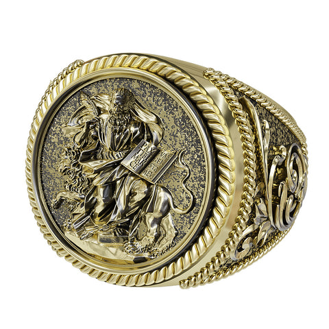Saint Mark Lion Signet Ring Cross Protection Christian Brass Jewelry Br-530