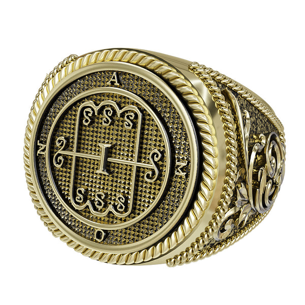 Seal of Amon Ring Lesser Key of Solomon Seal Magic Brass Jewelry Br-531, Yellow