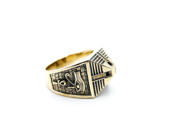 Egypt Pyramid Ring with Eye of Horus and Ankh Cross Brass Jewelry Size 6-15