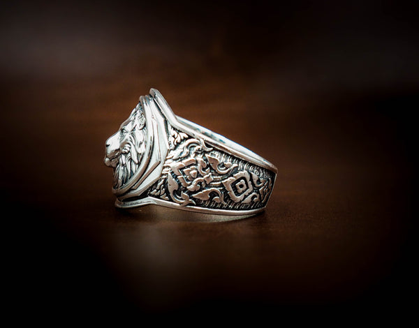 Men's Silver Lion Head Ring, Mens Lion Ring Animal Silver Jewelry 925 Sterling Silver Size 6-15
