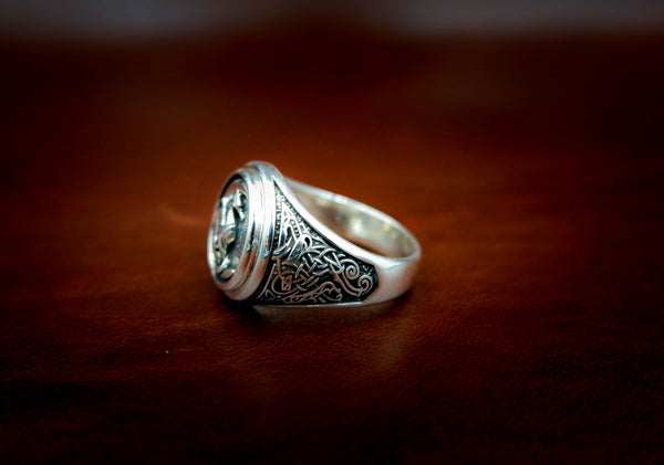 Dragon Ring for Men, Dragon on The Moon Nordic Viking Jewelry 925 Sterling Silver Size 6-15
