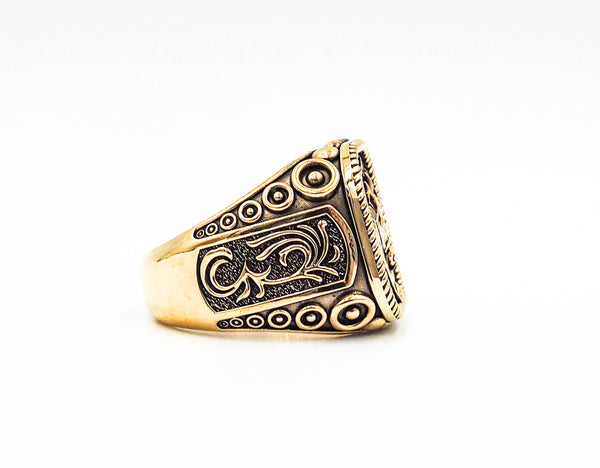 Men's Horse with Horseshoe Ring, Mens Horse Ring Animal Brass Jewelry Size 6-15