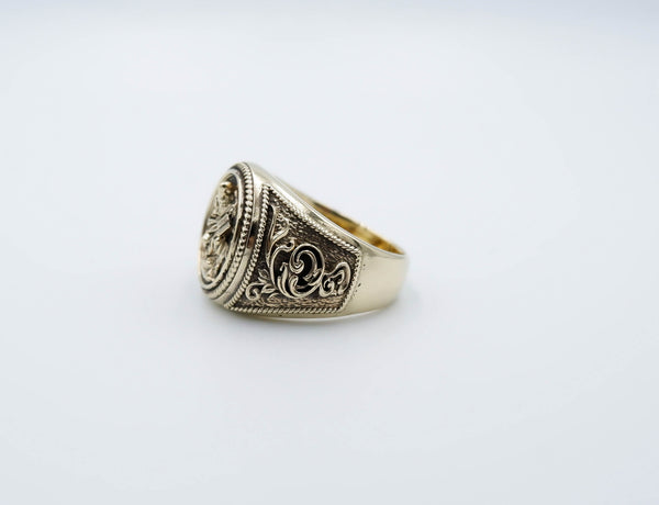 Saint Mark Lion Signet Ring Cross Protection Christian Brass Jewelry Br-530