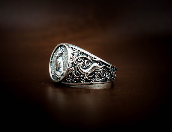 Men's Silver Fox Ring Animal Silver Jewelry 925 Sterling Silver Size 6-15