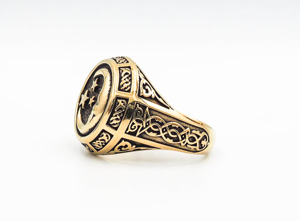 Moon and Stars Ring Celtic Ornament Talisman Boho Men's Women Fashion Brass Jewelry Size 6-15 BR-121