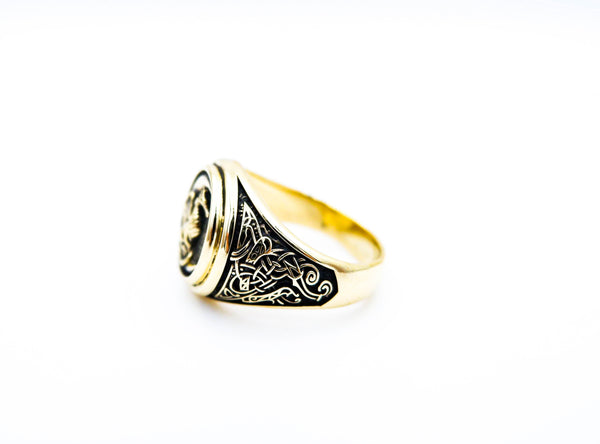 Dragon Ring for Men, Dragon on Moon Nordic Viking Brass Jewelry Size 6-15