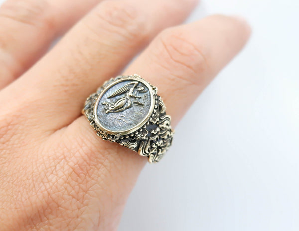 Saint St Gabriel the Archangel Ring Amulet Protection Mens Womens Brass Jewelry Size 6-15