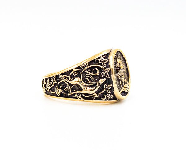 Men's Fox Ring Animal Brass Jewelry Size 6-15