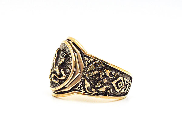 Men's Eagle Fighting Snake Ring, Mens Eagle and Snake Ring Animal Brass Jewelry Size 6-15