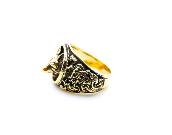 Fox Head Animal Biker Ring Gothic Punk Brass Jewelry Size 6-15