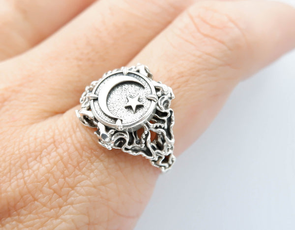 Islamic Crescent Ring Women Jewelry 925 Sterling Silver R-445