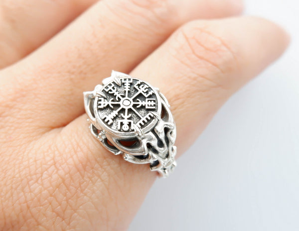 Viking Vegvísir Ring Women Jewelry 925 Sterling Silver R-442