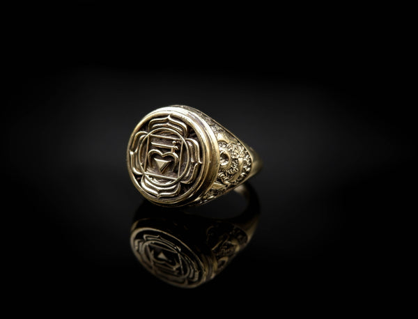 Muladhara Chakra Ring for Men Women Mandala Yoga Brass Jewelry Size 6-15 Br-378